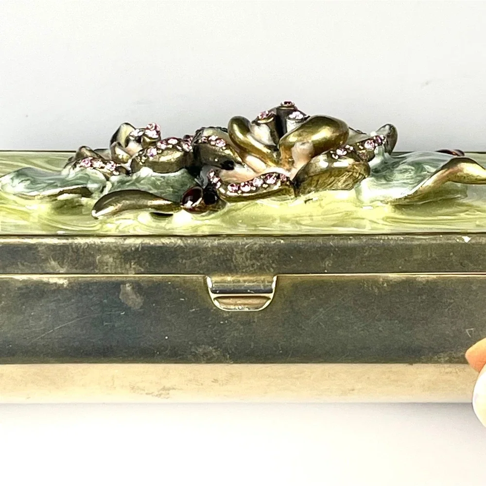 Argento SC Swarovski Crystal Floral Compact Mirror & Lipstick Case Enamel Set